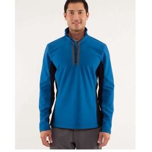 Lululemon Cobalt blue black 1/2 zip unisex Sz M Men (38-40) Woman running gym EC
